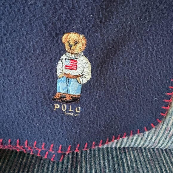 Ralph Lauren Polo Bear Fleece Throw Blanket Navy Blue Embroidered - Picture 1 of 6